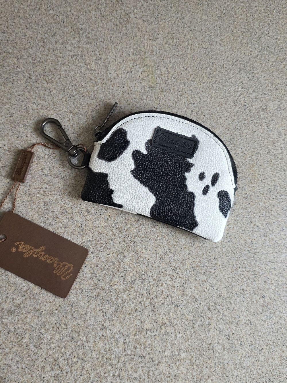 Wrangler Cow Print Leather Coin Car Key Pouch - Black & White